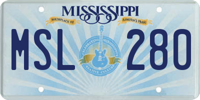 MS license plate MSL280