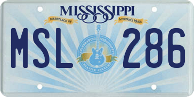 MS license plate MSL286