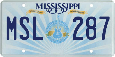 MS license plate MSL287