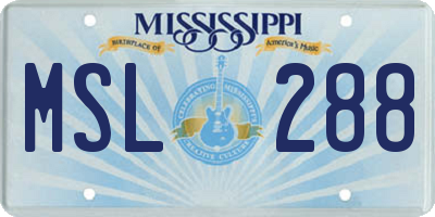 MS license plate MSL288