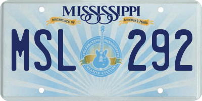 MS license plate MSL292