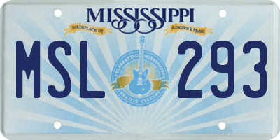 MS license plate MSL293