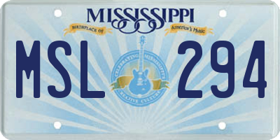 MS license plate MSL294