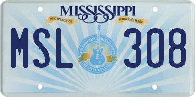 MS license plate MSL308