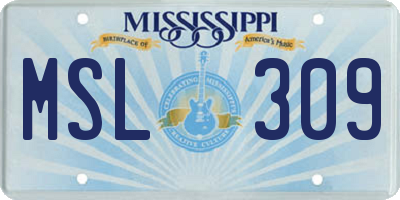MS license plate MSL309