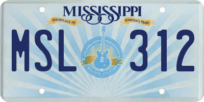 MS license plate MSL312