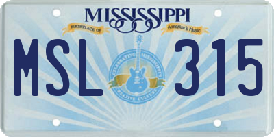 MS license plate MSL315