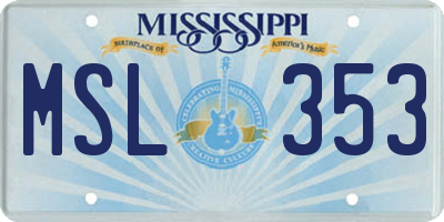 MS license plate MSL353