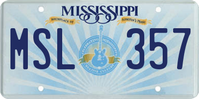 MS license plate MSL357