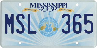 MS license plate MSL365