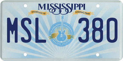 MS license plate MSL380