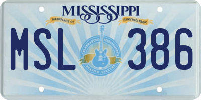 MS license plate MSL386