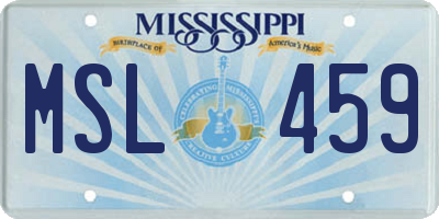 MS license plate MSL459
