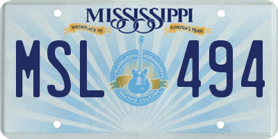 MS license plate MSL494