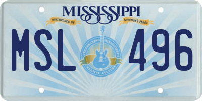 MS license plate MSL496