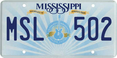 MS license plate MSL502