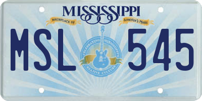 MS license plate MSL545