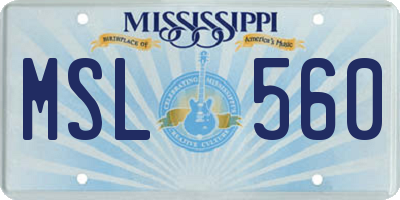 MS license plate MSL560