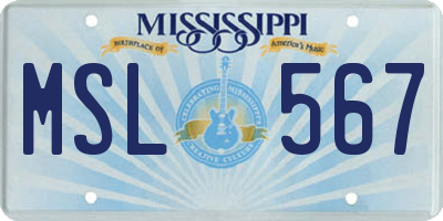 MS license plate MSL567