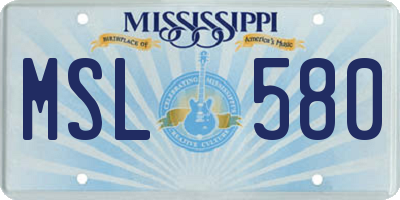MS license plate MSL580