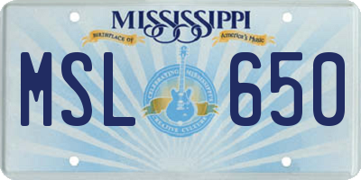 MS license plate MSL650