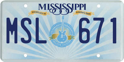 MS license plate MSL671