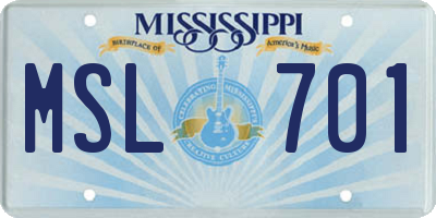 MS license plate MSL701