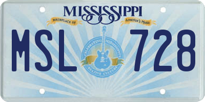 MS license plate MSL728