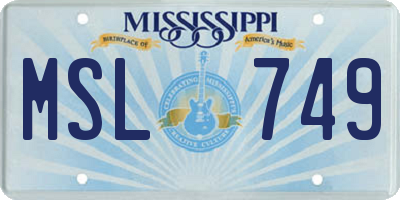 MS license plate MSL749
