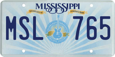MS license plate MSL765