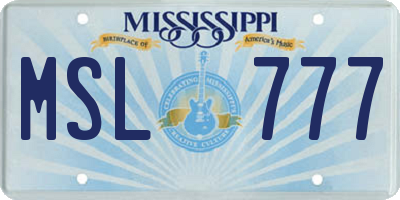 MS license plate MSL777