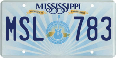 MS license plate MSL783