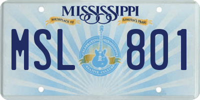 MS license plate MSL801