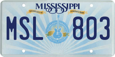 MS license plate MSL803
