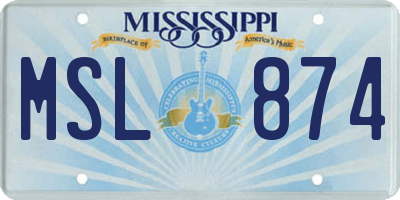 MS license plate MSL874