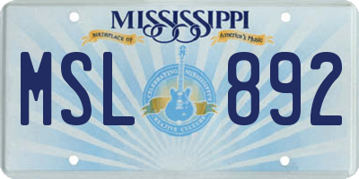 MS license plate MSL892
