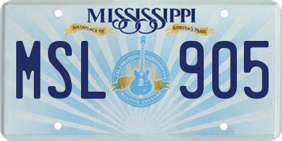 MS license plate MSL905
