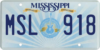 MS license plate MSL918