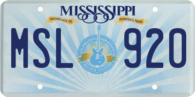 MS license plate MSL920