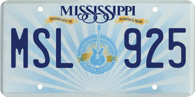 MS license plate MSL925