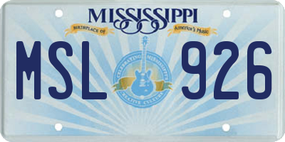 MS license plate MSL926