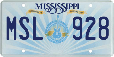 MS license plate MSL928