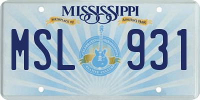 MS license plate MSL931
