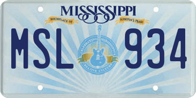 MS license plate MSL934