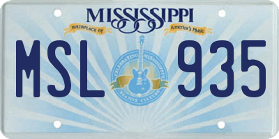 MS license plate MSL935
