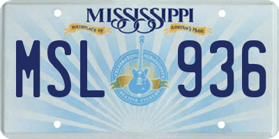 MS license plate MSL936