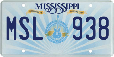 MS license plate MSL938
