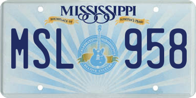 MS license plate MSL958