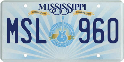 MS license plate MSL960