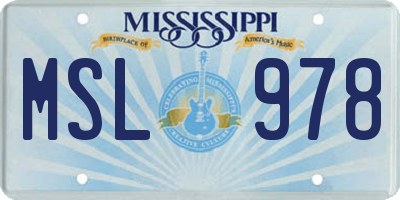 MS license plate MSL978